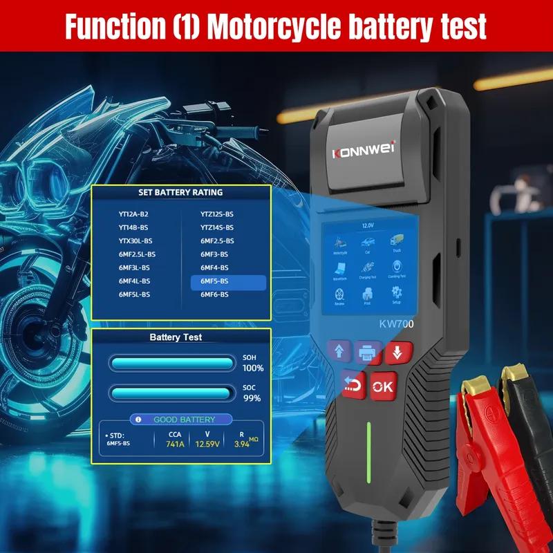 KONNWEI KW700 12V 24V Car & Truck Battery Tester with Print function Battery Analyzer Cranking Test Charging Test 10-2000CCA