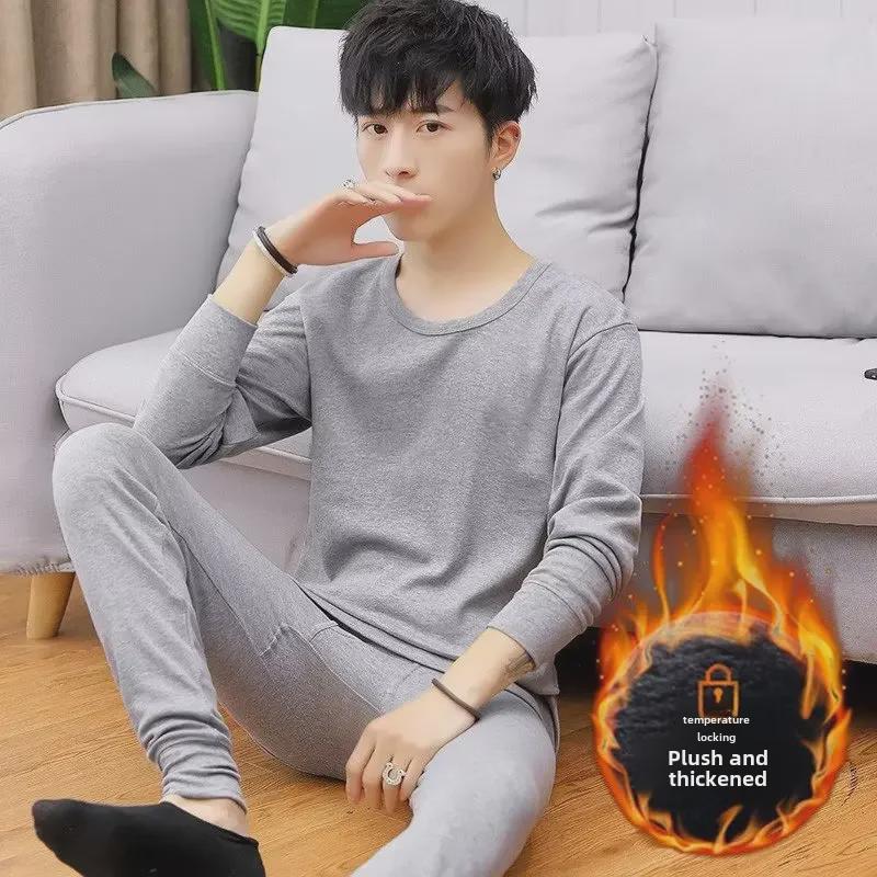 Autumn Youth Pure Cotton Underwear Set: Warm Sweater & Trousers for Boys