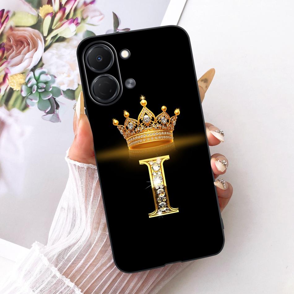 Dla Tecno Spark Go 3 2026 Modne Etui na Telefon z Koroną i Literami Dla Tecno Spark Go3 KN3 Czarne Silikonowe Miękkie Etui