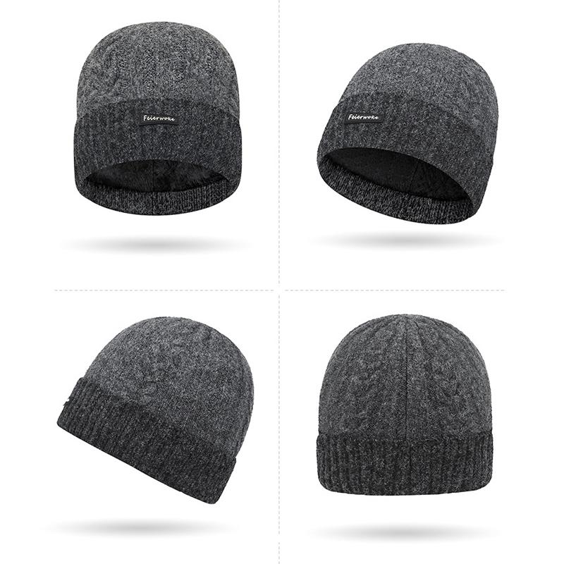Winter Color Matching Wool Knitted Hat for Men Outdoor Cycling Cold-Proof Warm Wool Hat