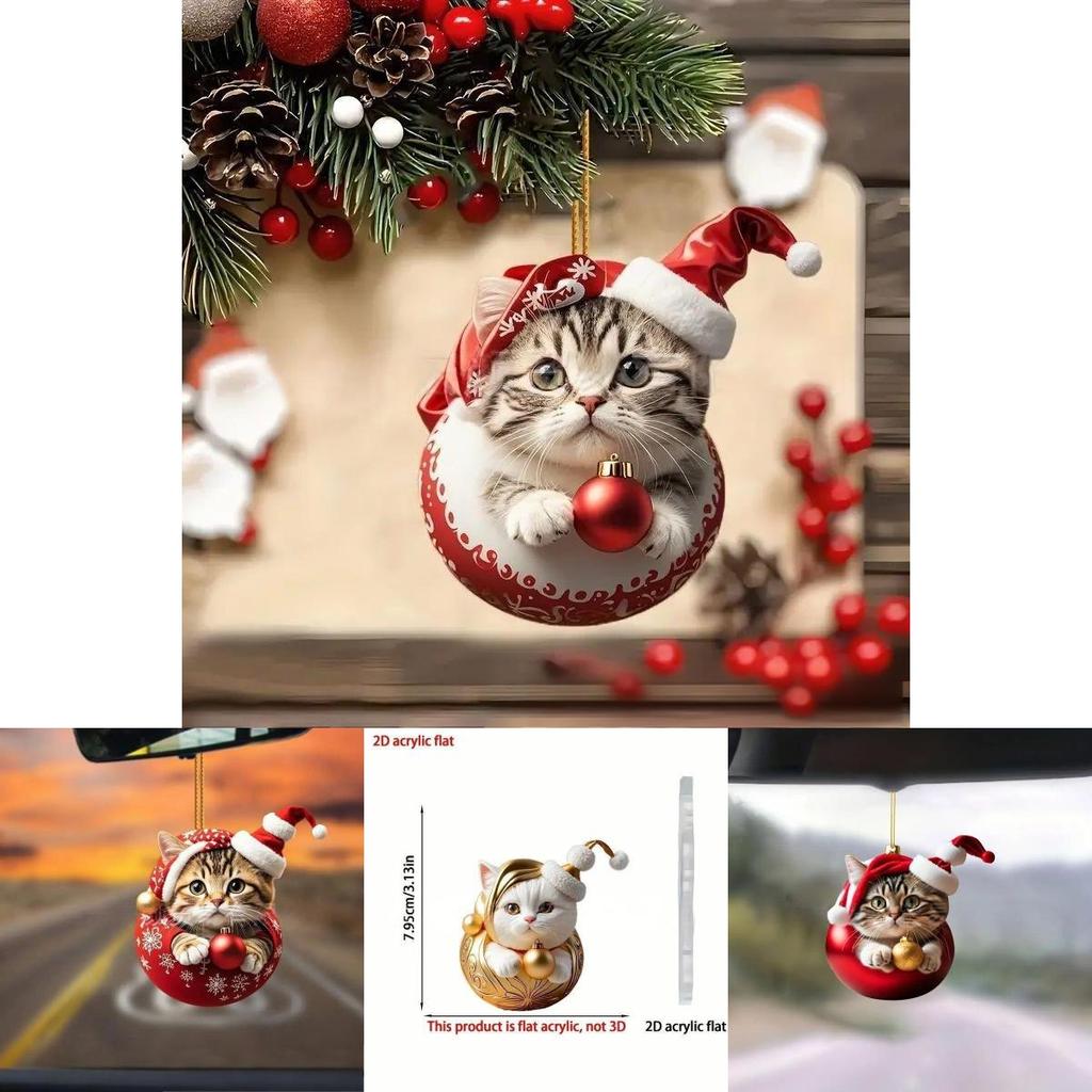 Car Hanging Ornament Acrylic Cat Cartoon Design For Holiday Home And Auto Decoration