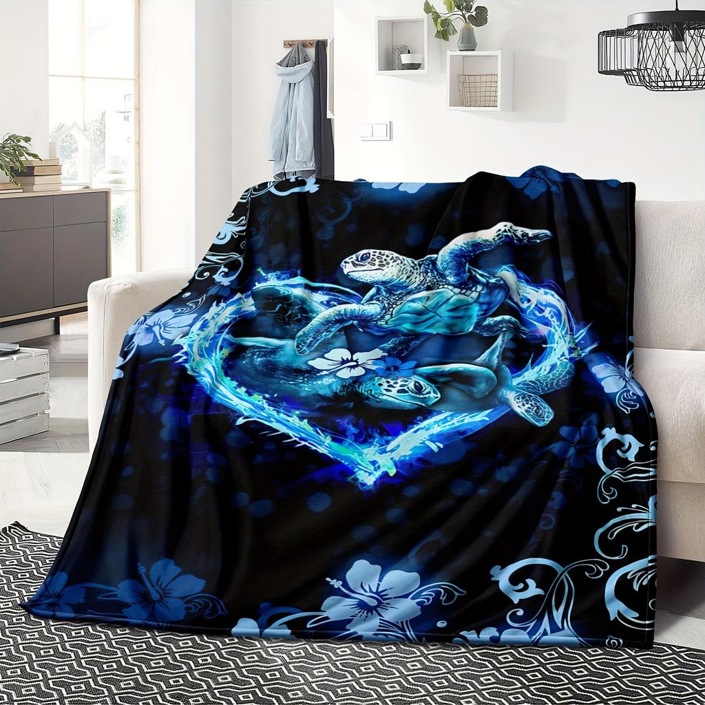 Blue Sea Turtle Throw Blanket, Bohemian Animal Cover For Couch Bed Sofa Office Camping