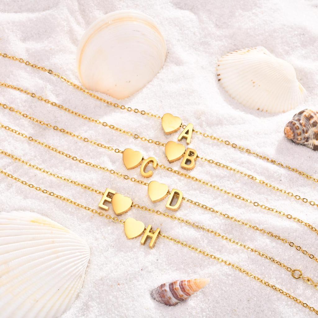 Bohemia A-Z Letter Initial Anklet for Women Gold Color Heart Alphabet Ankle Bracelet Beach Party Travel Fashion Foot Jewelry