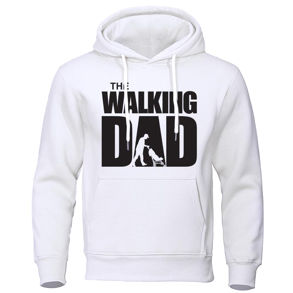 The Walking Dad Pushing The Stroller Printing Hoodies Mens Casual Fashion Tops Warm Fleece Sweatshirt Loose Autumn Male Hoody