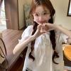 Versatile Bubble Sleeve Age-reducing Lace Edge Short-sleeved Shirt Women's Summer Lace-up Loose Top Bubble Sleeve Top Women's