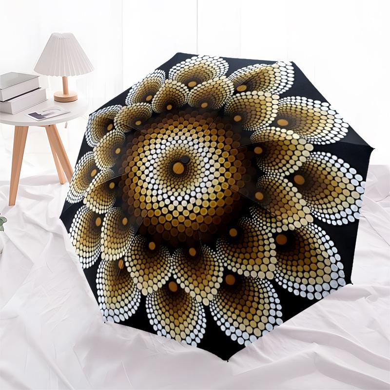 1pc Circular Mosaic Pattern Folding Umbrella, Durable, Suitable for Outdoor Activities or Rain, Suitable for Commuting Yy251027068