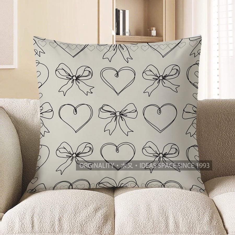 2D Heart & Bow Pattern Digital Print Pillow Covers Pattern Cushion Cover Suitable For Sofa Bedroom Car Pillow Cover