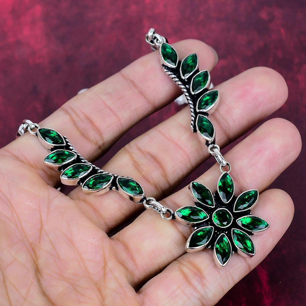 Chrome Diopside 925 Solid Sterling Silver Necklace, Handmade Gemstone Jewelry Necklace, For Memorial Day