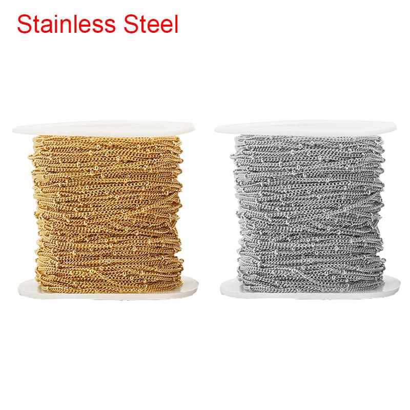 2meters 2mm Stainless Steel Bracelet Chains Bulk Never Fade PVD Necklace Ball Bead Chains for Diy Bracelet Jewelry Accessories