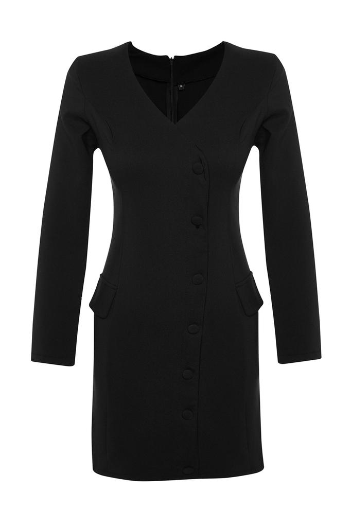 Women's Fashion Casual Standard Sleeve Mini Navy Blue Collar Detailed Lined Chiffon Woven Dress