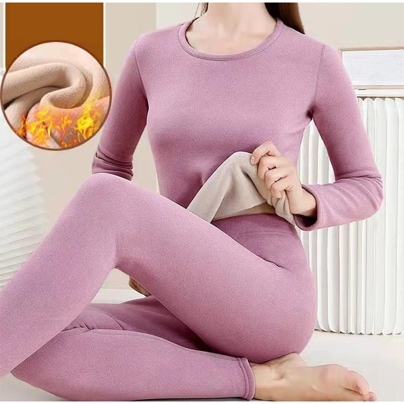 Зимний круглый вырез термобелье женский толстый теплый комплект с длинным рукавом — фото 8