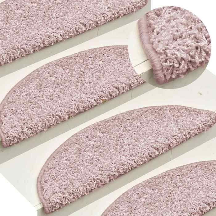 VidaXL Tapis d'escalier 15 pièces 65 x 21 x 4 cm Rose clair Demi-rond Grand 322377