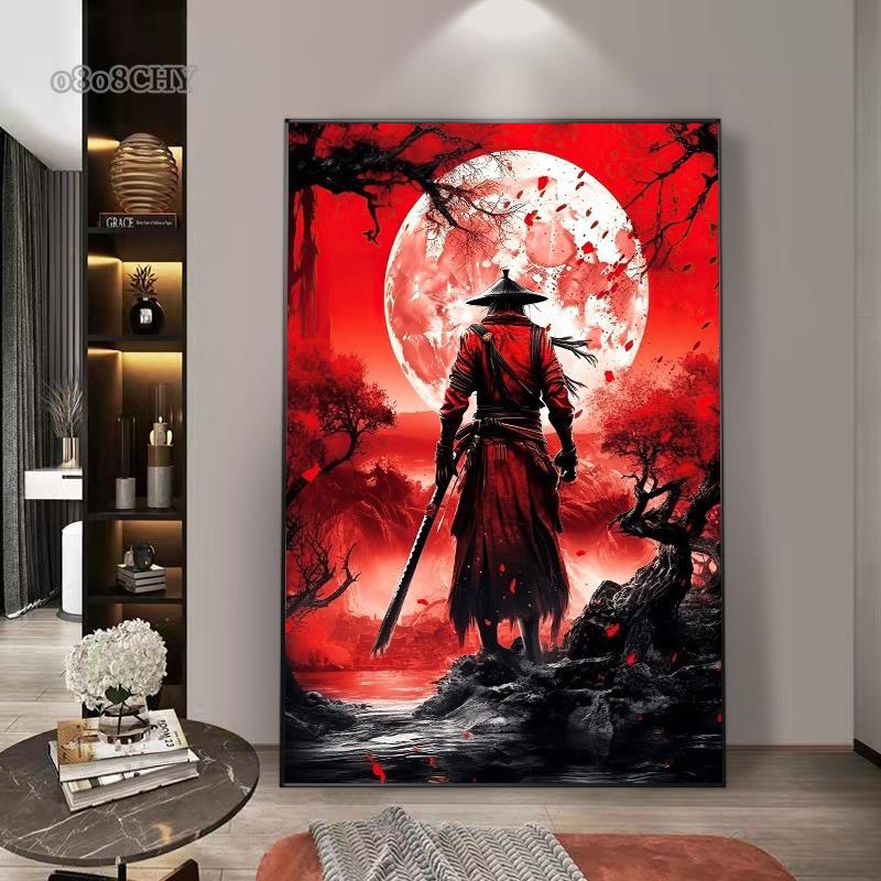 Japanischer Samurai Abstrakte Kunst Leinwandmalerei Samurai Poster und Drucke Wandkunst Bilder für Heimwanddekor Kunstgemälde