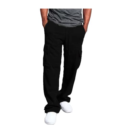 Men Spring Fall Pants with Multi Pockets Drawstring Elastic Waist Wide Leg Plus Size Sweatpants Stretchy Slacks Solid Color