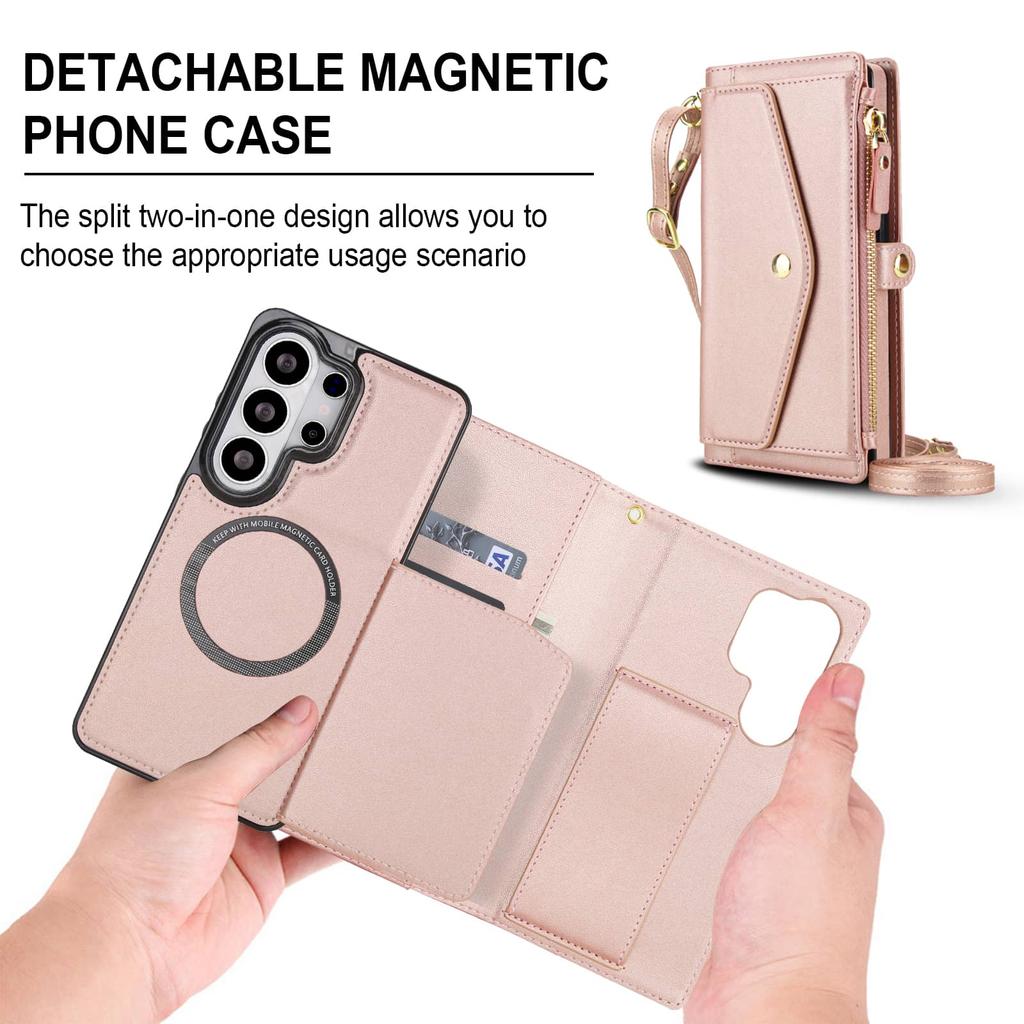 For Samsung Galaxy S26 Ultra/S26 Plus Wallet Case, RFID Blocking Card Holder, Wallet Detachable Magnetic Case Crossbody Strap