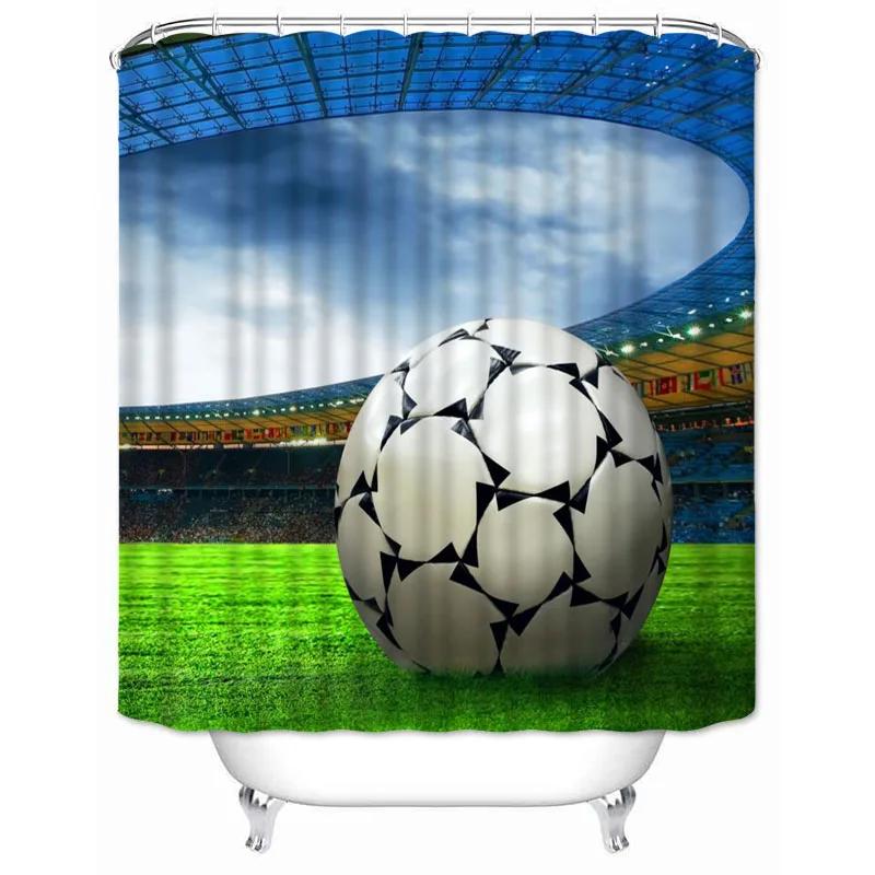 Soccer Shower Curtain Football Sports Theme Waterproof Bathroom Polyester Fabric Bathtub Curtain with Hooks for Home Decoration