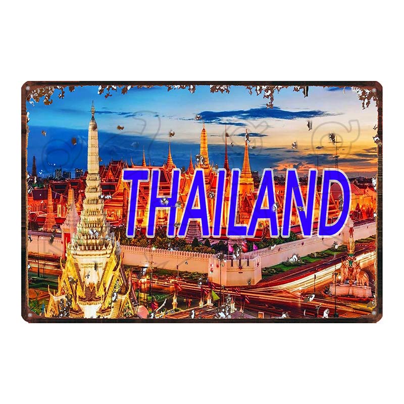 Thailand Tarvel City Tin Sign Bangkok Plaque Metal Vintage Elephant  Retro Plate For Wall Poster Bar  Art Home Decor  DU-5851A