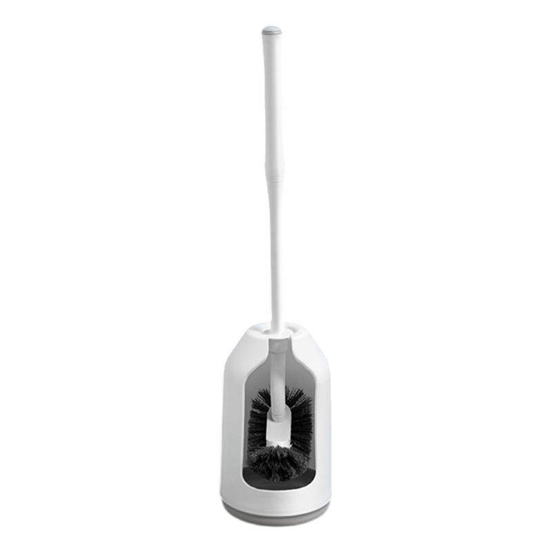 360 Degree Toilet Cleaning Brush Set with Antimildew Storage Stand Curved Design Detachable Handle Bathroom Scrubber