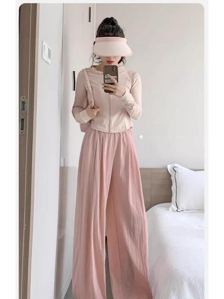 Yamamoto Women's High-Waist Wide-Leg Ice Silk Pants - Summer/Spring/Autumn Floor-Length Casual