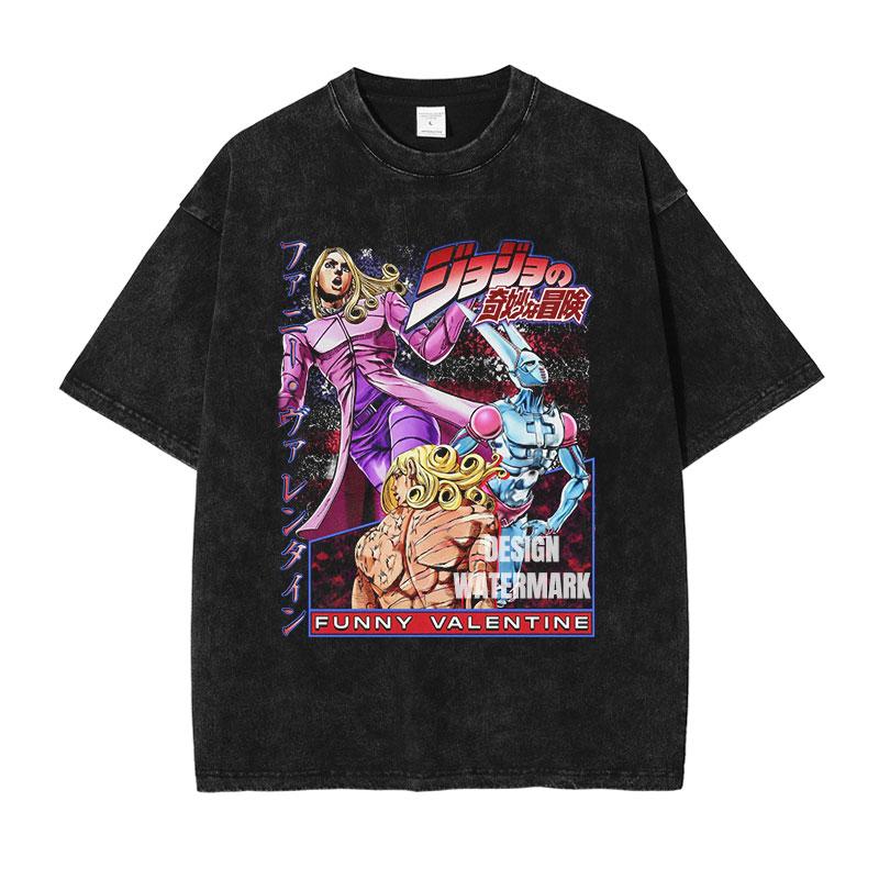 Hot Anime JoJos Bizarre Adventure Kira Yoshikage Giorno Giovanna Cool Print Tshirt Unisex Washed Cotton T Shirts Harajuku Tshirt