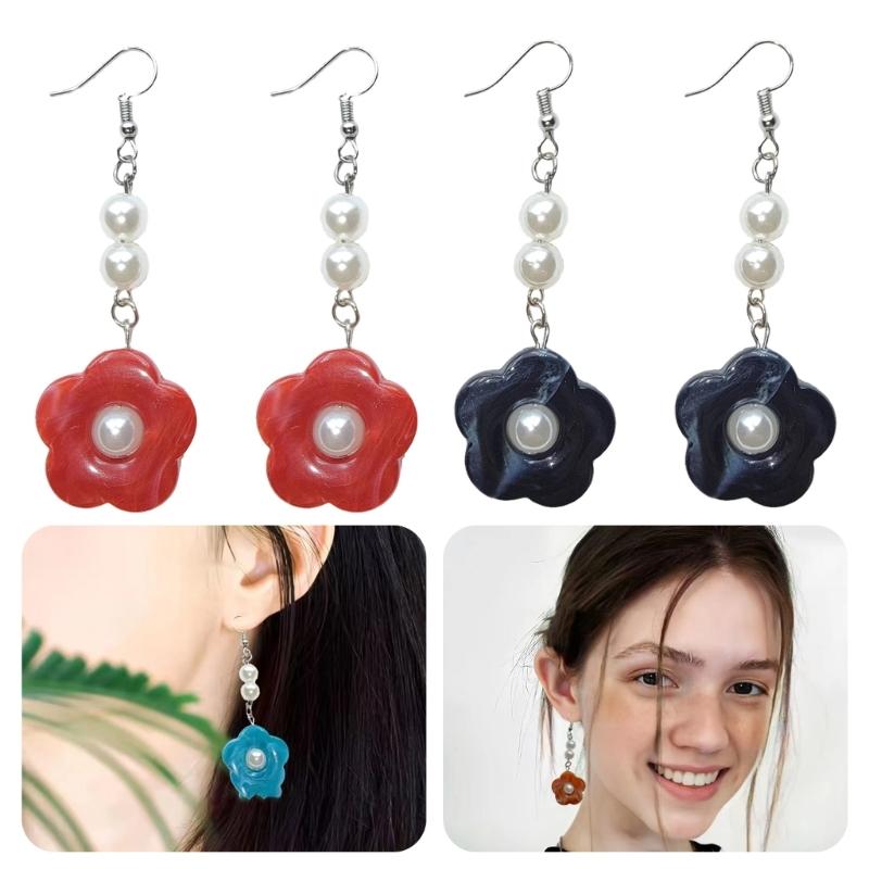 1 Pair Minimalist Punk Hip Hop Geometric Pearls Flower Earrings Hyperbole Cool Earrings for Women Aesthetic Ear Jewelry