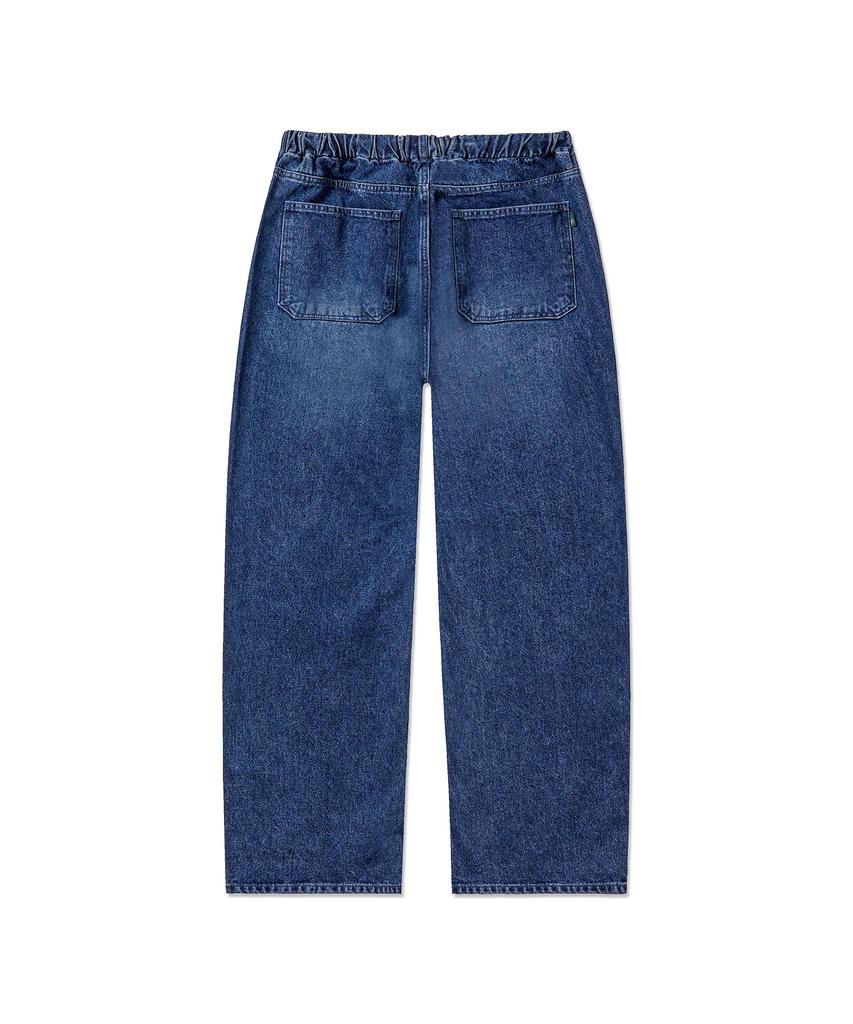 MANNERGRAM Elastic Waist Straight Denim Pants Loose Fit_Fit5 Medium Blue
