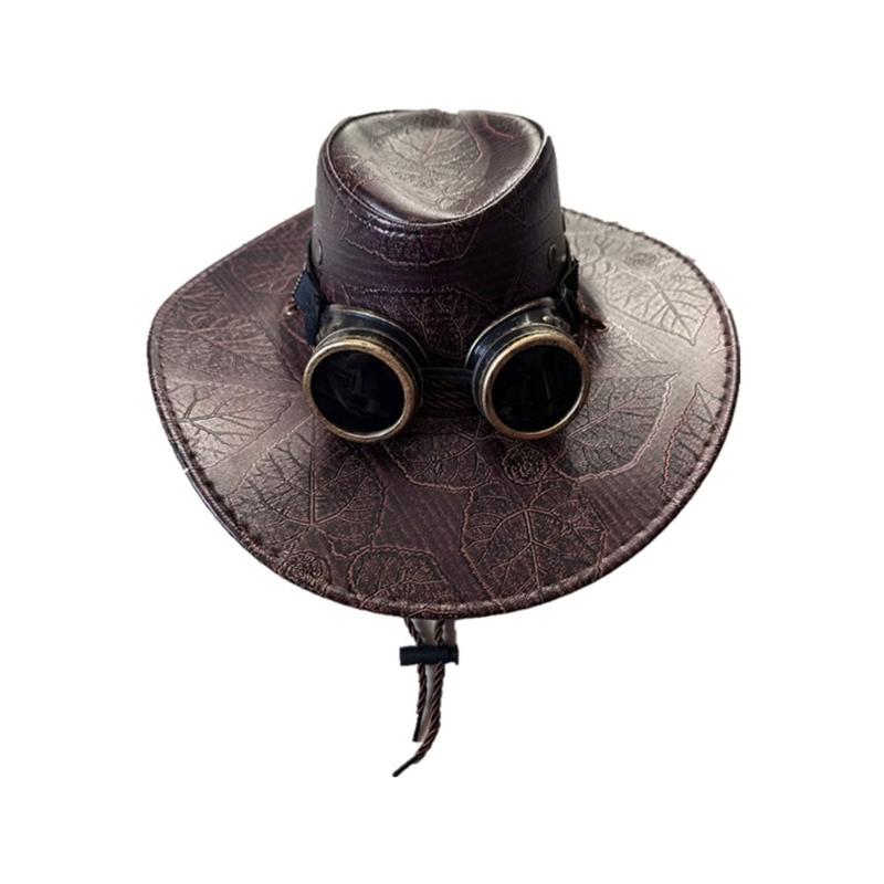 

Gothics Cowboy Hat Steampunk Hat PunkStyle Magician Hat with Goggles Adult Women Men Cosplay Costume Halloween Accessory 1 темный кофе