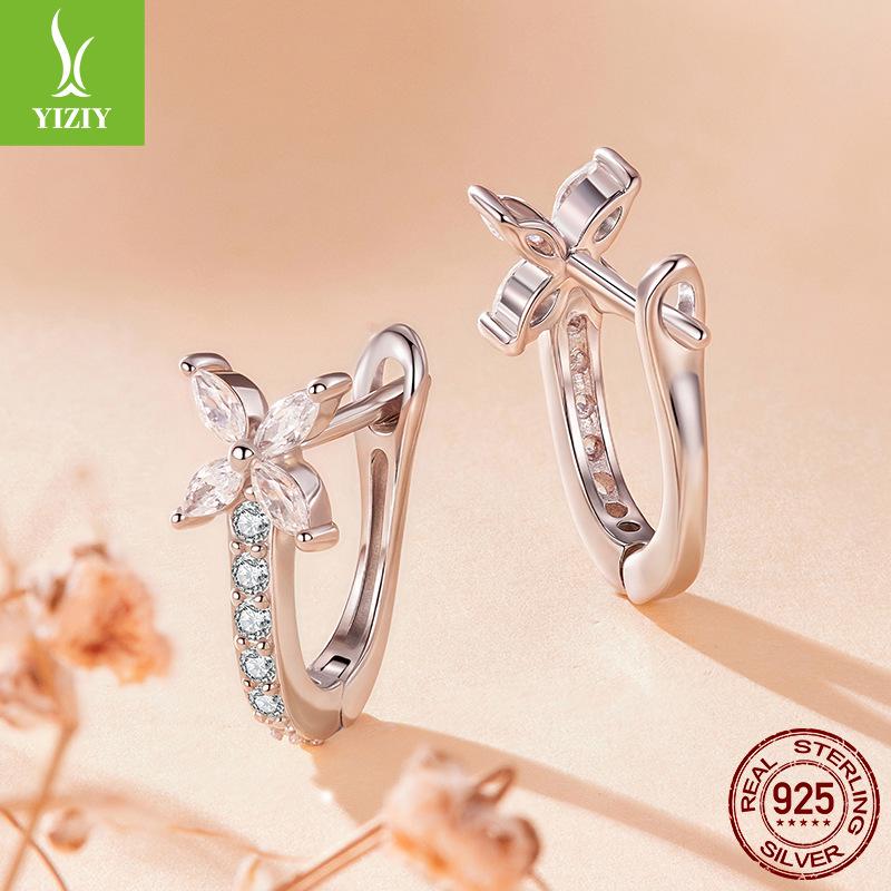 S925 Sterling Silver Platinum Plated Autumn Leaf Ear Buckle Exquisite Small Leaf Zircon Earrings Earrings