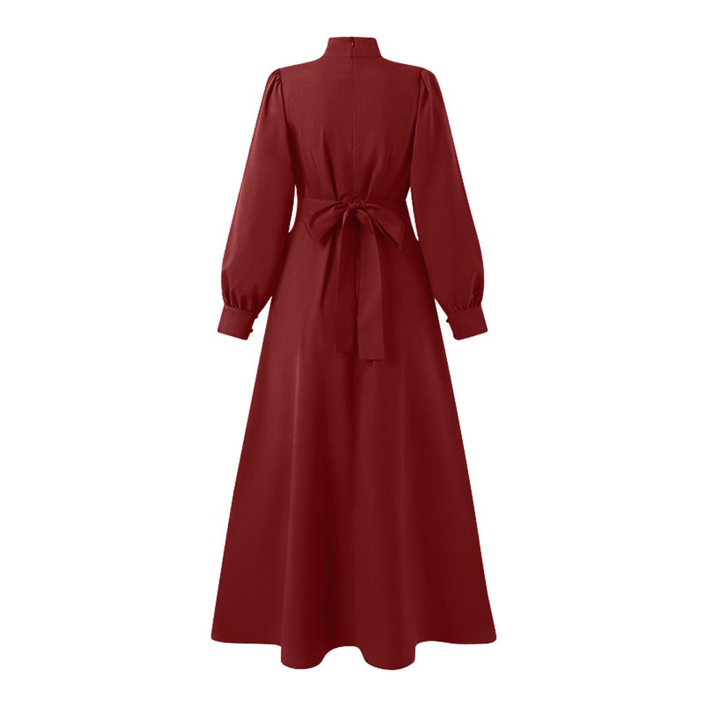 Muslimische Straßenmode für Frauen mit hoher Taille und A-Saum, langärmelige Kleider, lange Kleider