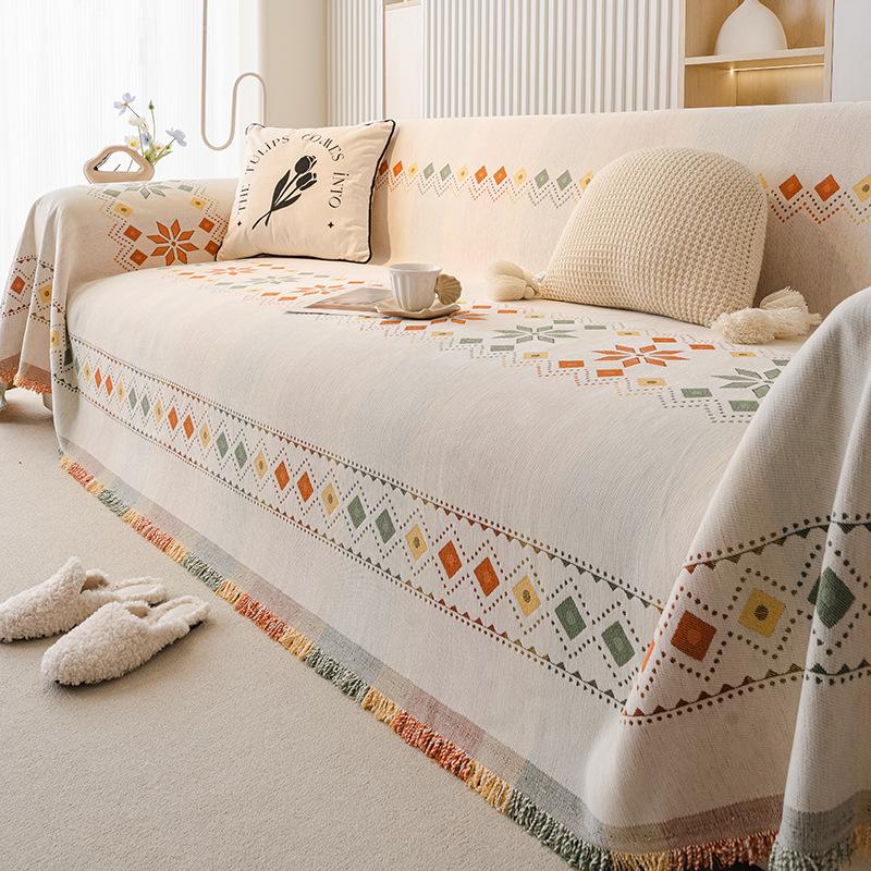 1pc Sofa Towel Bohemian Four Seasons Universal Cover Towel Ethnic Anti-Cat Scratching Sofa Cover Cloth Cream Style Light Luxury Universal Cover