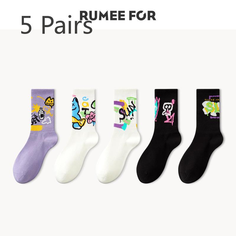 5 Pairs of Female Spring and Summer Trend Cartoon Tube Socks