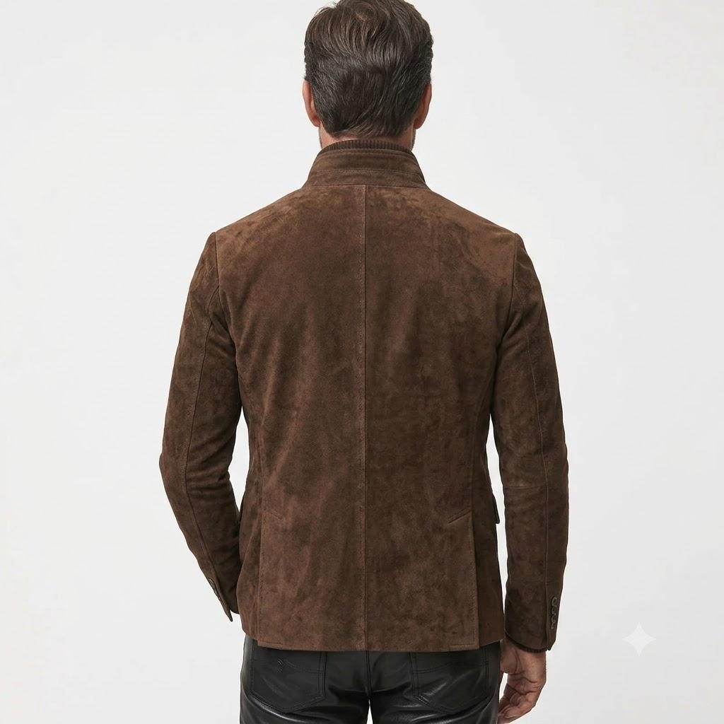 Stylish Pure Suede Real Lambskin Leather Formal Men's Handmade Blazer Brown Fit