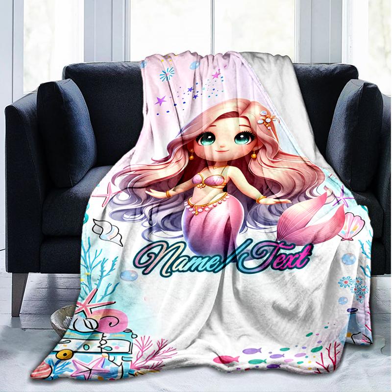 1PC Custom Name Mermaid Fantasy Underwater World outdooor Flannel blankets Throw Blanket All-Season Throw Gift Bedspread for Couch, Bed, Camping Holid