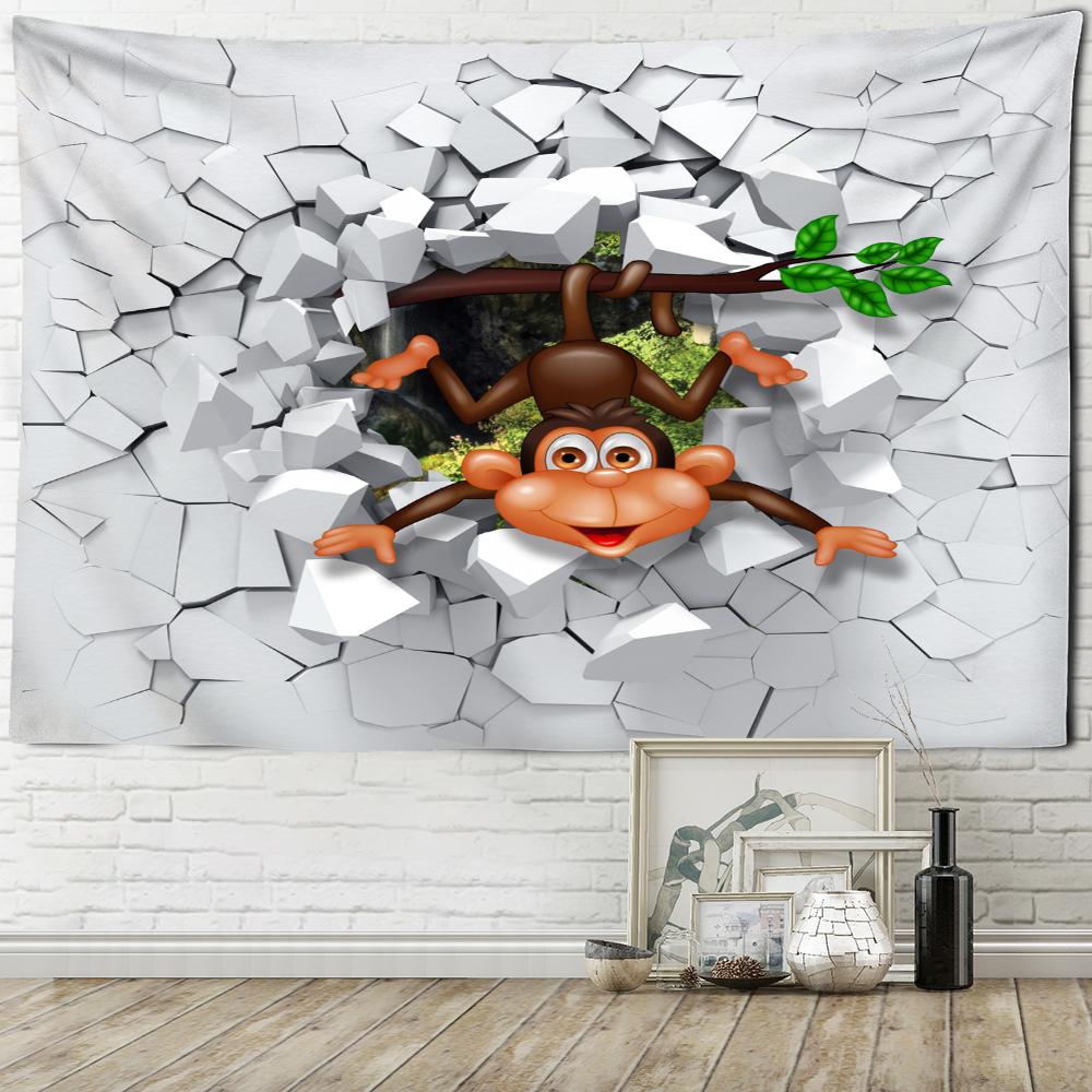 3D Printed Monkey Portrait Tapestry Wall Hanging Psychedelic Animal Boho Hippie Tapiz Art Home Decor