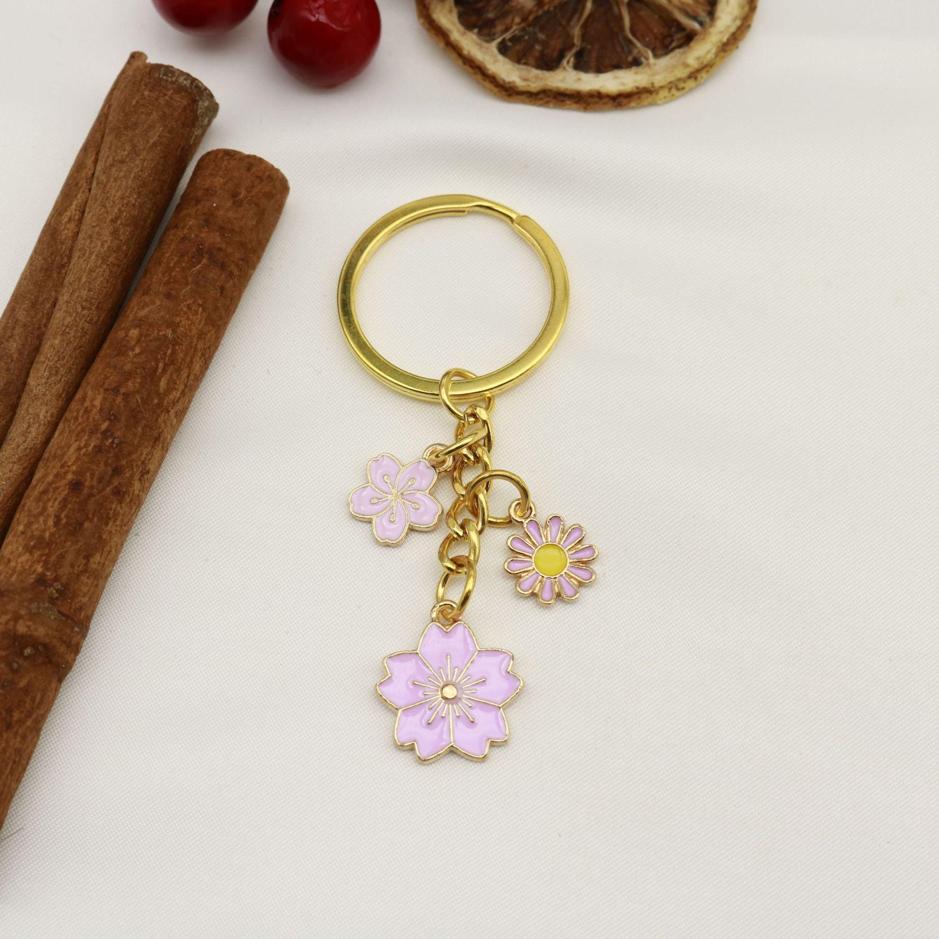 Cherry Blossom Butterfly Enamel Keychain - Cute Floral Charm Pendant