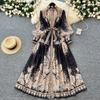 Elegant Vintage Palace Evening Dress Women Long Party Dress Spring France Print Sashes Tying Luxury Festival Clothing New Female