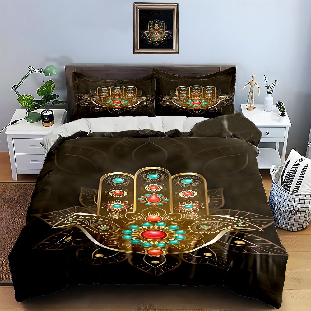 Golden Ornate Hand Bedding Duvet Cover Sets Duvet Covers Pillowcases Gifts (1 * Duvet Cover 2 * Pillowcases, Without Duvet Insert)