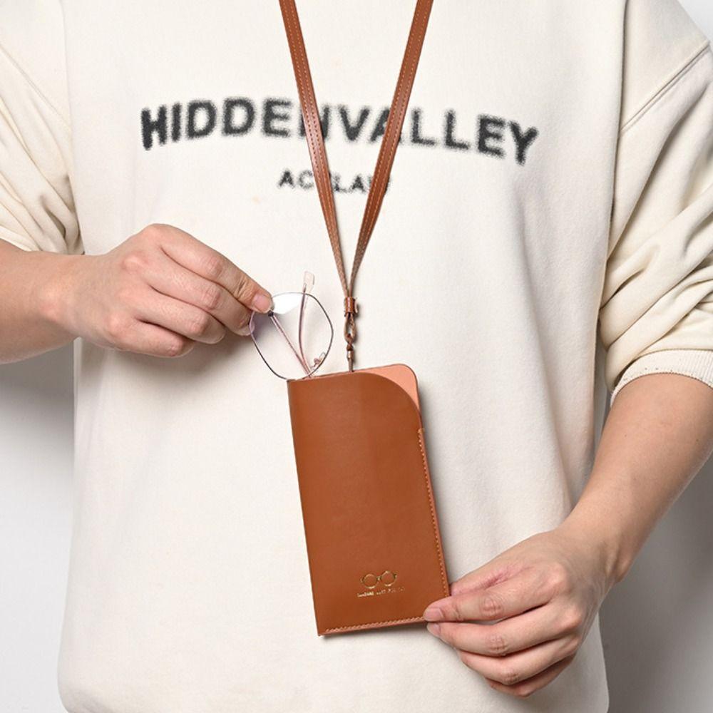 Portable Sunglasses Storage Case Pu Leather Hanging Neck Eyeglasses Case  Travel