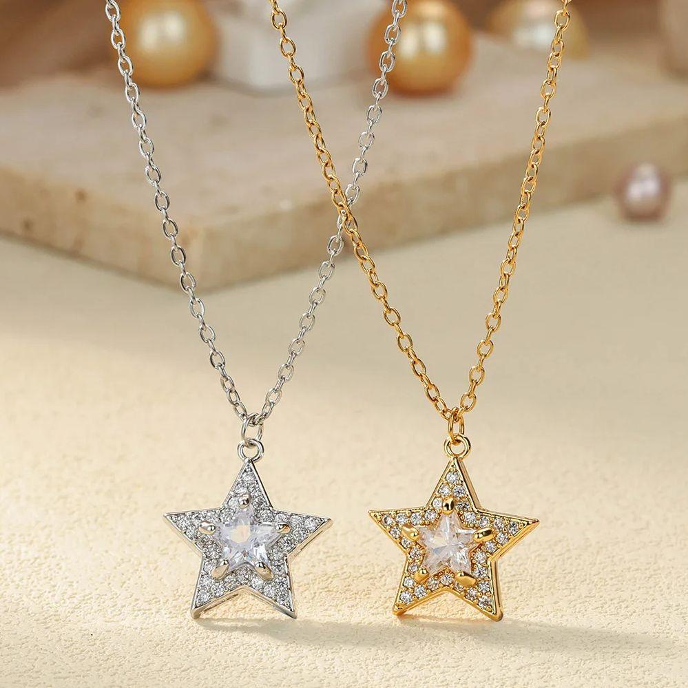 Zircon Stars Necklaces For Women Gold Color Stainless Steel Crystal Star Pendant Necklace Wedding Aesthetic Fashion Jewelry Gift