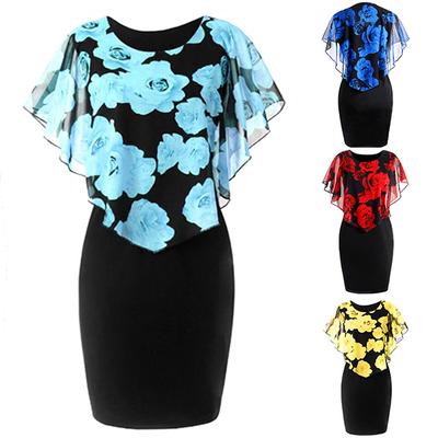 Rose Printing Slanke Jurk Vrouwen Sexy Mouwloze Transparante Sjaal Hoge Taille Pakket Hippe Rok