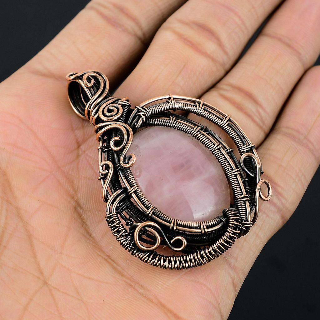 Rose Quartz Jewelry, 999 Copper Wire Wrapped Pendant Handmade Gemstone Jewelry, Gifts For Wife Brand New Pendant