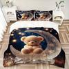 3pcs Christmas Festival Gift - Cute Teddy Bear Moon Bedding Set with One Quilt Cover and Two Pillowcases (No Core) - Home Decor, Anime Carto