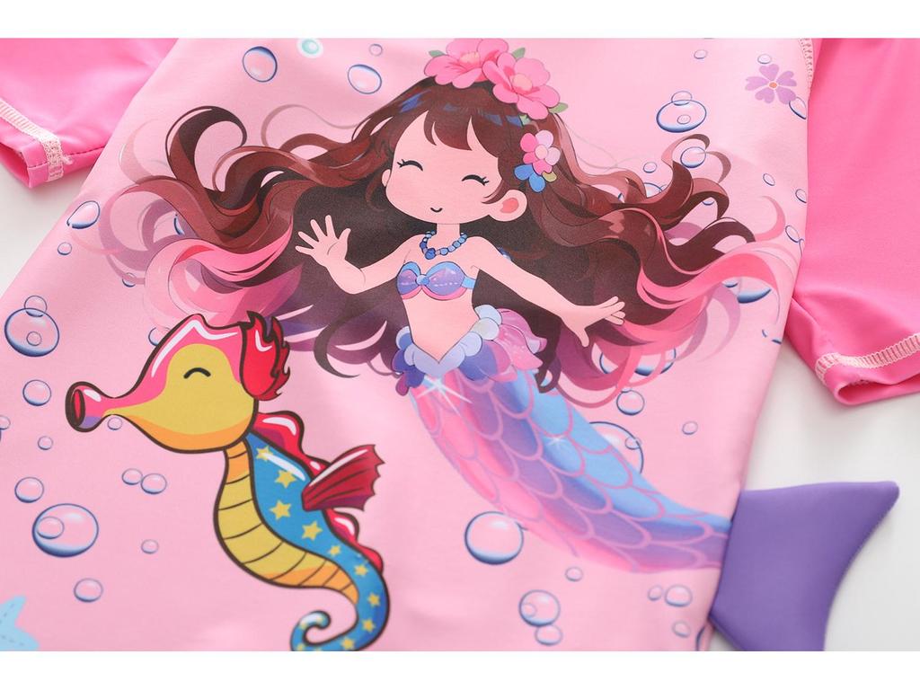 2026 Girls' One-Piece Swimsuit: Cute, Sun-Protective, Short Sleeves, Shorts for Surfing & Pool Activities