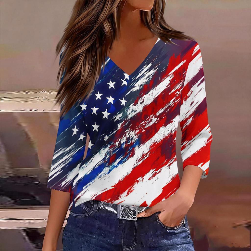 Long Sleeve Shirts for Women Womens Long Sleeve Tops Long Sleeve Tops for Women Womens Long Sleeve T Shirts Butterfly Print Flag V Neck
