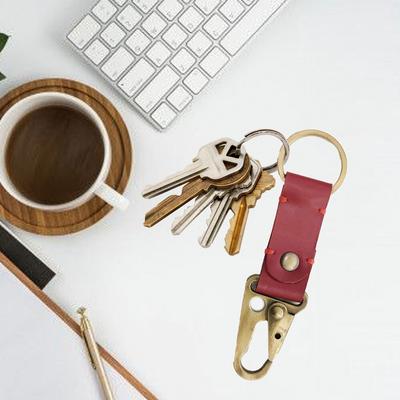 RSINC Full Grain Handmade Leather Keychain | Metal Fittings | Brass Finish Red B0DSW8KJ6X