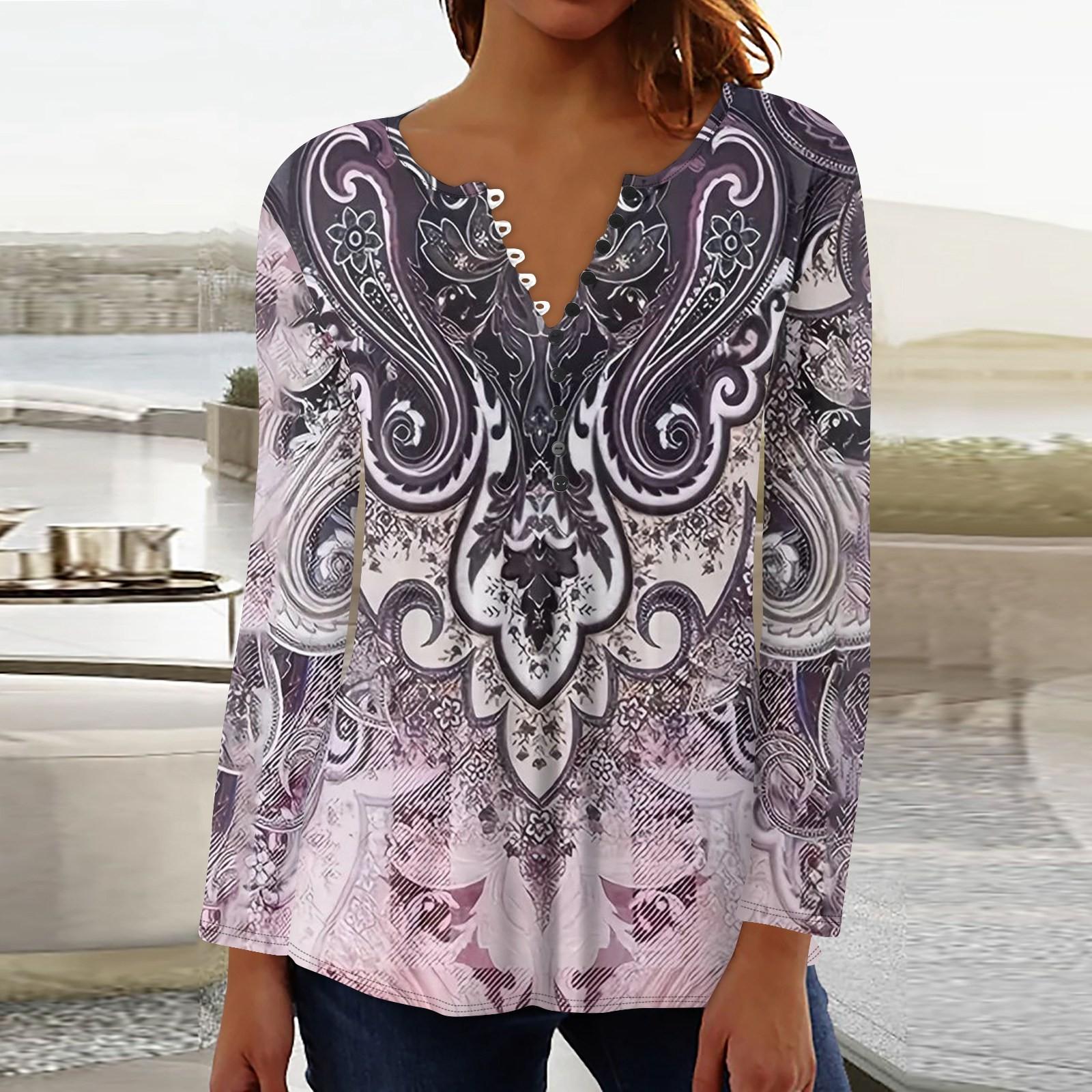 

Женский повседневный топ свободного покроя с длинным рукавом и пуговицами M фиолетовый