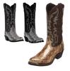 Fashion Handmade Men's Boots Snake Pattern Design Cowboy Boots High Quality Pointed Patent Leather Mid-calf Boots Plus Size38-48