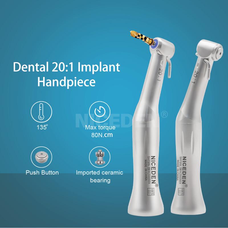 Niceden Dental 20:1 Implant Contra Angle Handpiece Surgery Shaft Drive Cartridge Low Speed Push Button Chuck Handpiece Dentist Tools