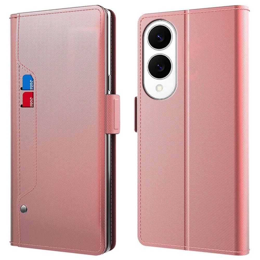 

For Samsung Galaxy S25 Edge Case Stand PU Leather Phone Cover Card Holder Mirror Rose Gold