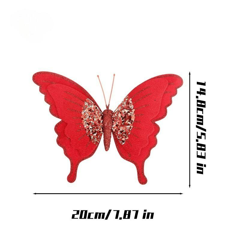 Velvet Butterfly Red Green Xmas Tree Simulated Butterfly Hanging Ornaments Christmas New Year Party DIY Home Decoration Supply